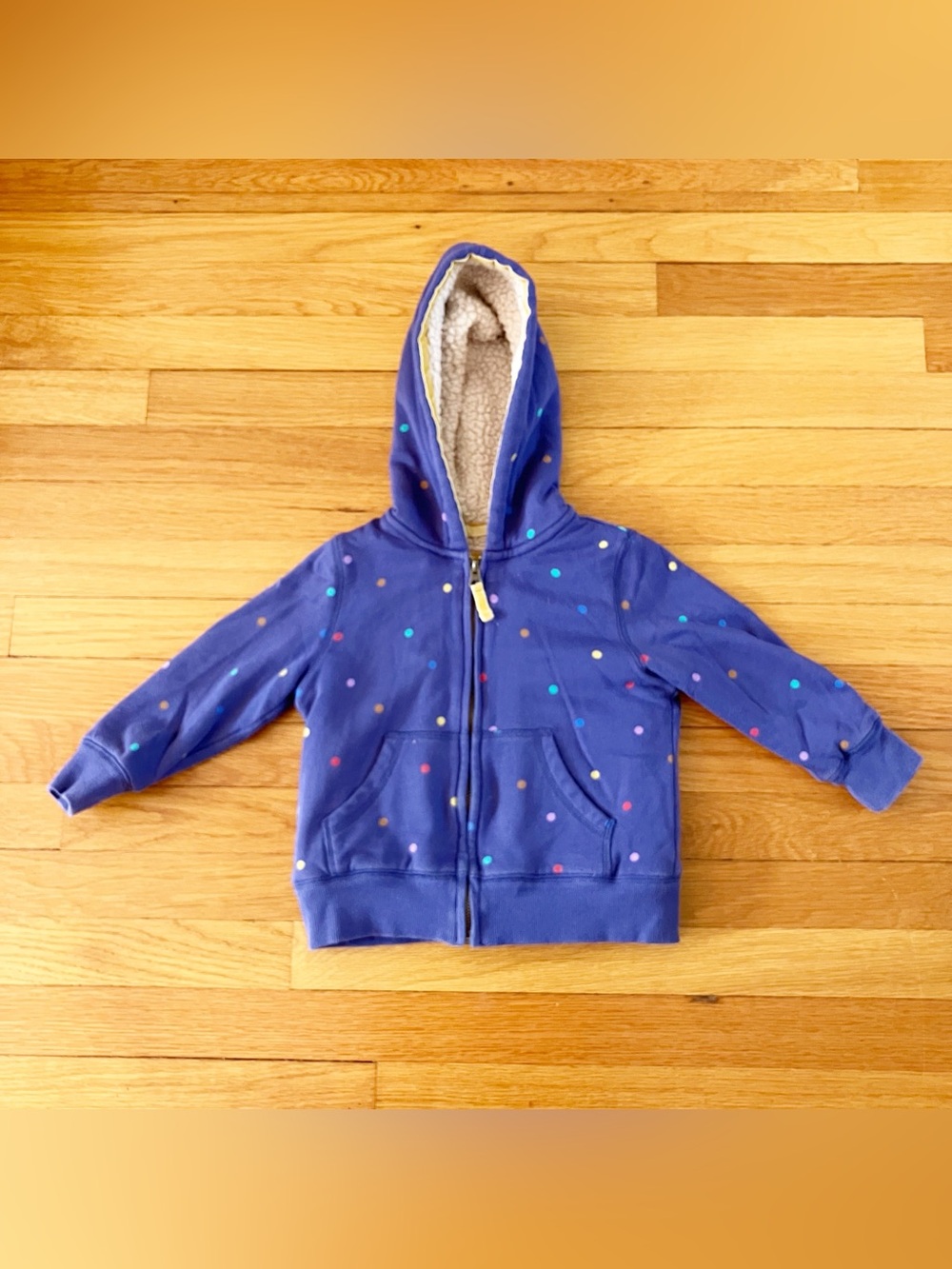 Mini Boden Blue Colorful Polka Dot Shaggy Hoodie Zip Up Sweatshirt 3-4